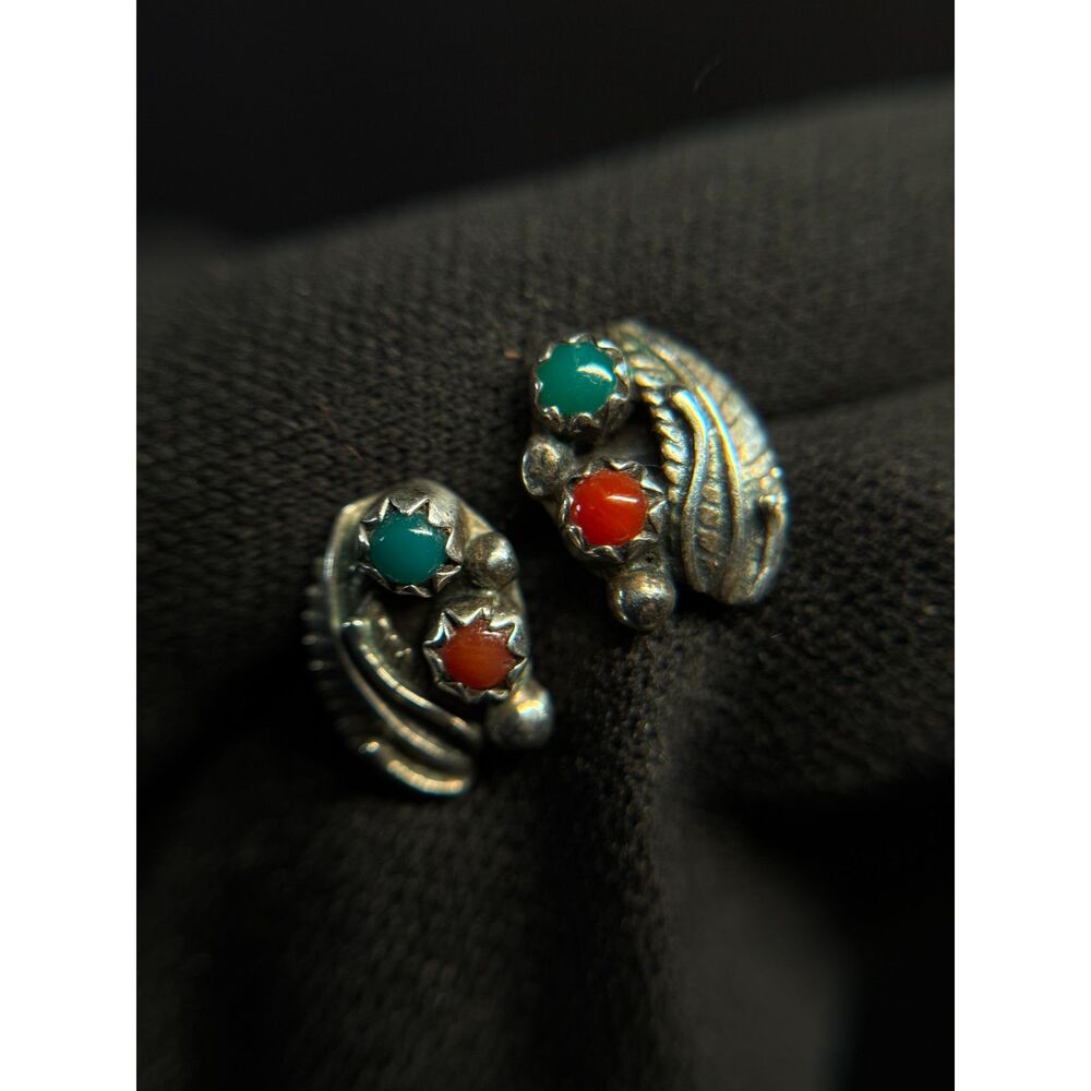 Vintage Native American Turquoise Sterling Silver Studs 0.42"